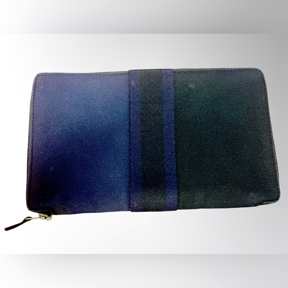 HERMES Fourre Tout GM Black and Navy Canvas Zip Around Long Wallet